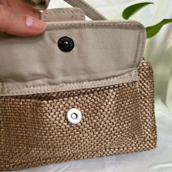 Giani Bernini Beige Leather Straw Crochet Wallet Wristlet Crossbody Mini Bag - Picture 8 of 16